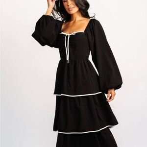 Baltic Born Black Long Sleeve Dress with White Accents